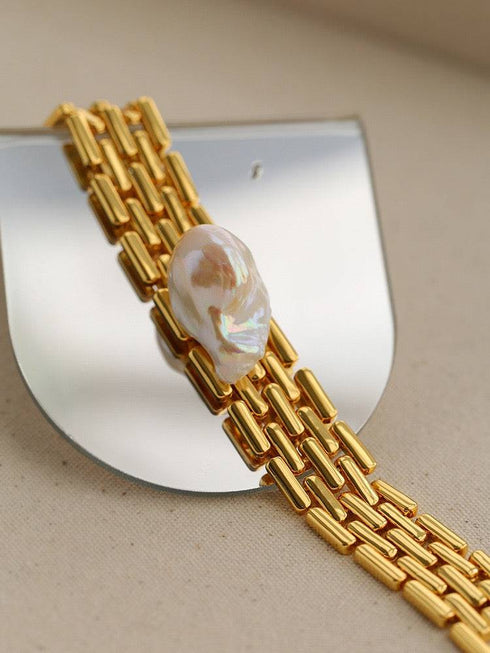 Baroque Pearl Long Tassel Watch Chain Bracelet - Zafari Studio Jewelry